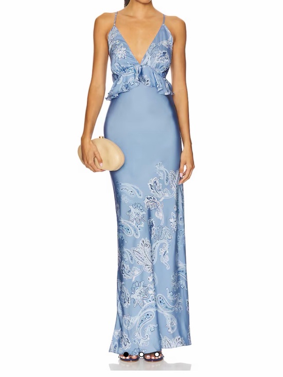Rococo Sand Dresses & Skirts - Rococo Sand Light Blue Paisley Maxi Dress with Ruffle Waist